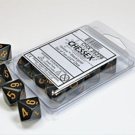 Opaque Black/gold Set of Ten d10s