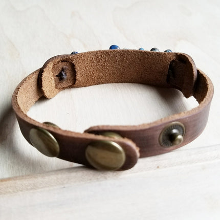 **Genuine Leather Narrow Cuff with Turquoise Regalite Stones 006v