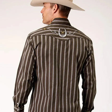 Roper Chocolate Stripe (Brown) - Men's Western Shirt