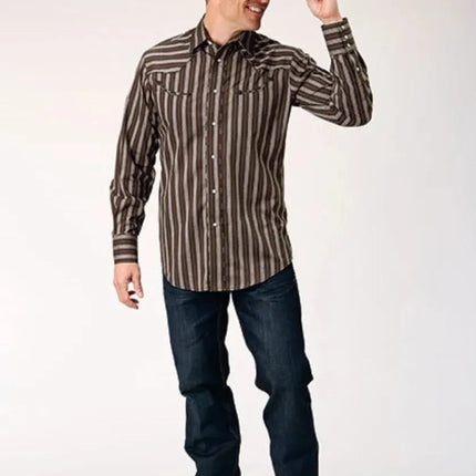 Roper Chocolate Stripe (Brown) - Men's Western Shirt
