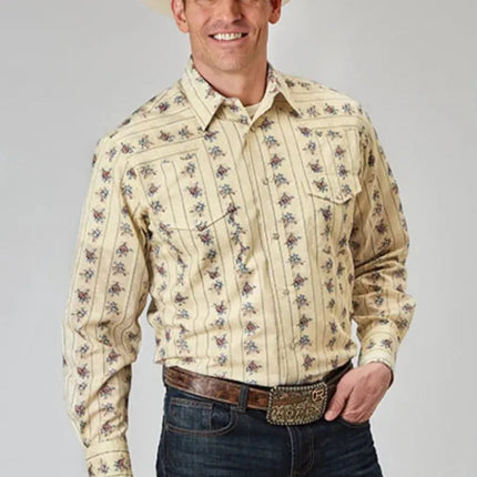 Roper Floral Stripe (Yellow) - Men's Western Shirt