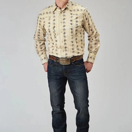 Roper Floral Stripe (Yellow) - Men's Western Shirt