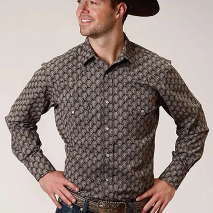 Roper Tear Drop Print (Brown) - Men's Western Shirt
