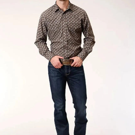 Roper Tear Drop Print (Brown) - Men's Western Shirt