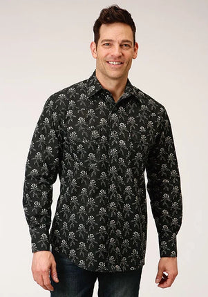 Roper 1200 Cream Floral (Black) - Men's Western Shirt