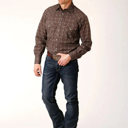 Roper Retro Print (Brown) - Men's Western Shirt
