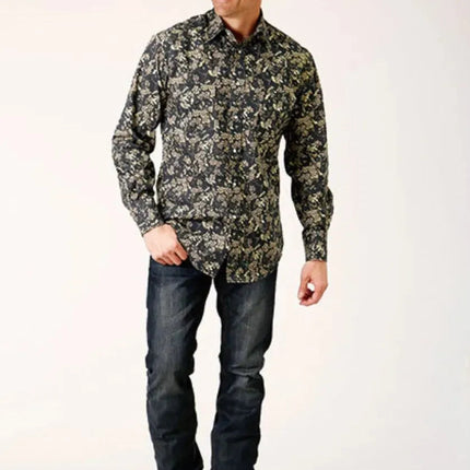 Roper Vintage Dark Floral (Black) - Men's Western Shirt