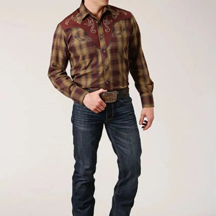 Roper Redwood Ripple (Brown) - Men's Western Shirt