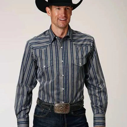 Roper Wide Blue Dobby (Blue) - Men's Western Shirt