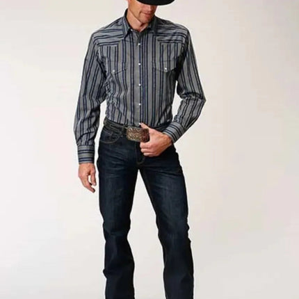 Roper Wide Blue Dobby (Blue) - Men's Western Shirt
