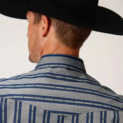 Roper Wide Blue Dobby (Blue) - Men's Western Shirt