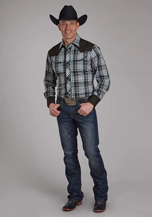 Roper 2105 Fancy Yoke Plaid (Grey) - Men's Western Shirt