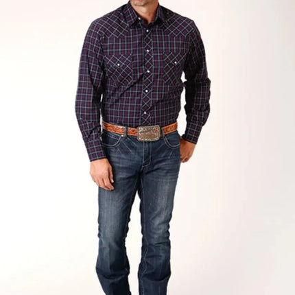 Roper Windowpane Plaid (Blue) - Men's Western Shirt