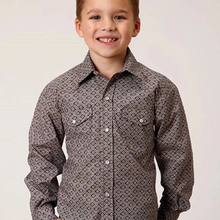 Roper Retro Print (Wine) - Boy's Western Shirt