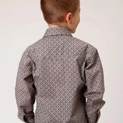 Roper Retro Print (Wine) - Boy's Western Shirt