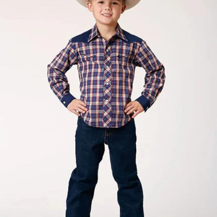 Roper Little Trailblazer (Blue) - Boy's Western Shirt