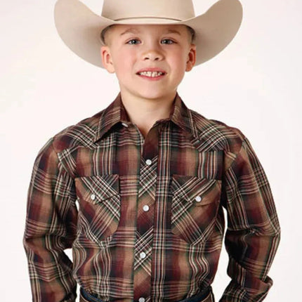 Roper Wild West Junior (Brown) - Boy's Western Shirt