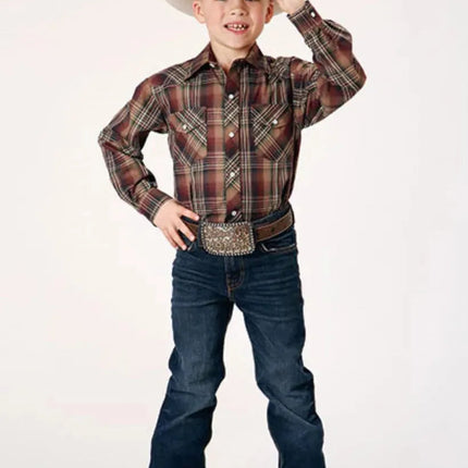 Roper Wild West Junior (Brown) - Boy's Western Shirt