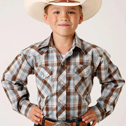 Roper Bluebird Ridge (Brown) - Boy's Western Shirt