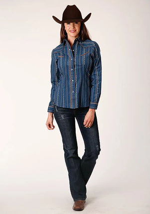 Roper 1724 Floral Wallpaper (Navy) - Women's Western Shirt