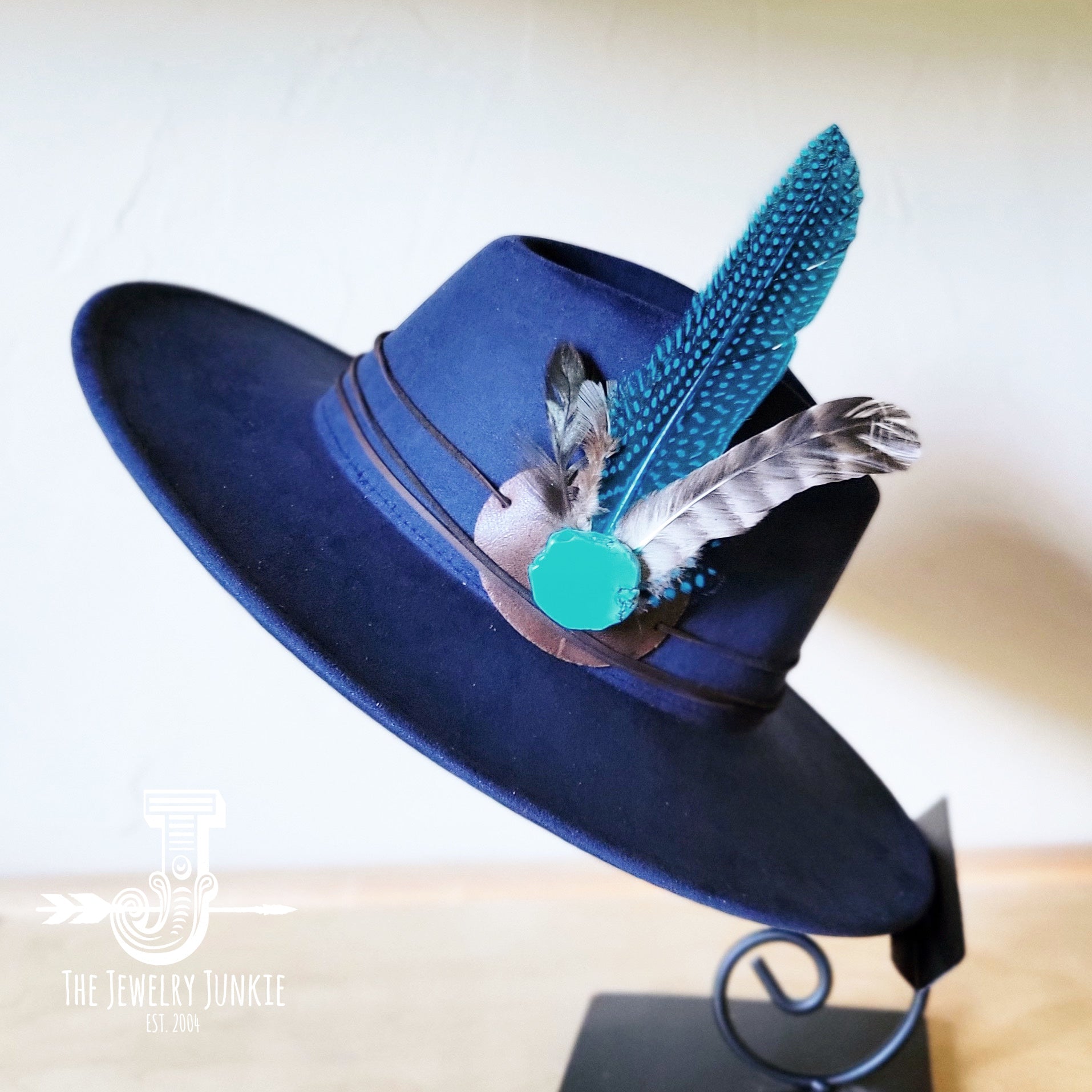 Boho Western Felt Hat w/ Choice of Hatband- Navy 990a
