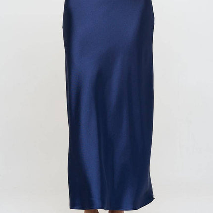 Navy Silky Satin Maxi Skirt