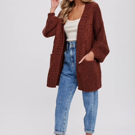 Chunky Cable knit Cardigan-Chocolate