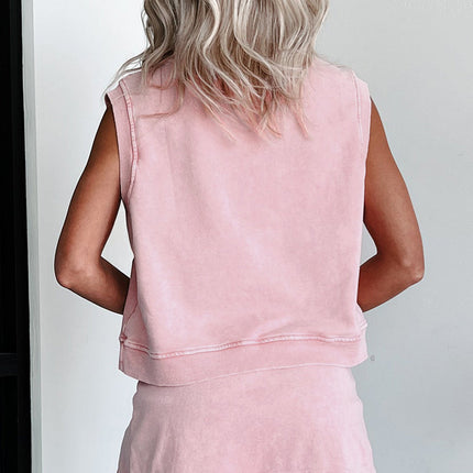 Luxury Mineral Wash Sleeveless Top and Split Skort Set