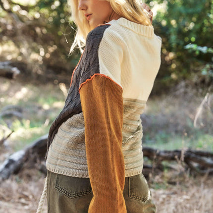 Multi Fabric Color Block Sweater