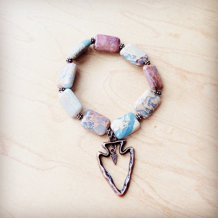 Genuine Aqua Terra Beaded Bracelet w/ Copper Arrow 810v