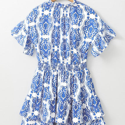 Vintage Floral Print Wide Ruffled Sleeve Dress