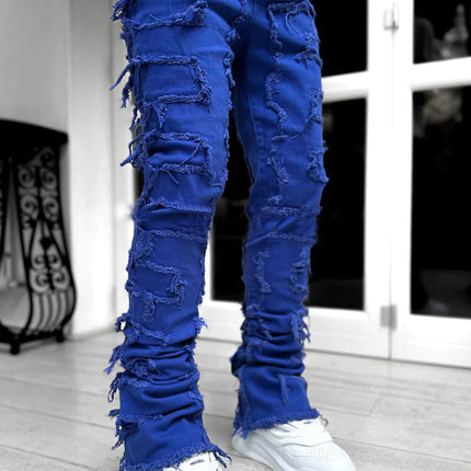 Patched Pants Long Tight Fit Stacked Jeans