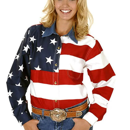 Roper American Flag Button Long Sleeve - Women's Shirt