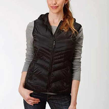 Roper Hooded Chevron Quilted Down Vest (Black) - Women's Vest
