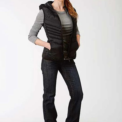 Roper Hooded Chevron Quilted Down Vest (Black) - Women's Vest