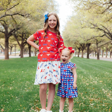 SMU Plaid Mustang Flutter Twirl Dress