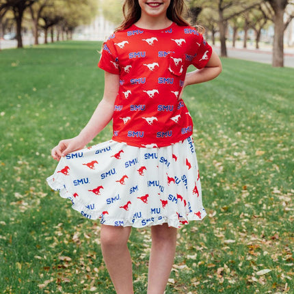SMU White Mustang Ruffle Twirl Skort