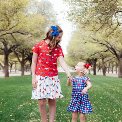 SMU Plaid Mustang Flutter Twirl Dress