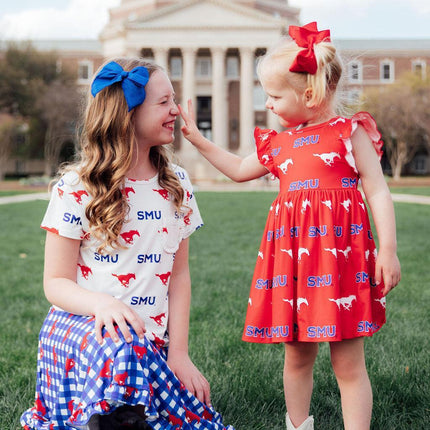 SMU Red Mustang Flutter Twirl Dress