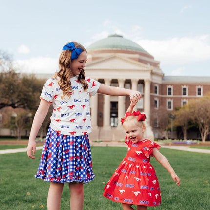 SMU White Mustang Ruffle Pocket Tee