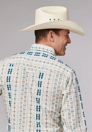 Roper 2001 Aztec Stripe (Cream) - Men's Western Shirt