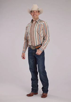 Roper 2469 Southwest Stripe (Tan) - Men's Western Shirt