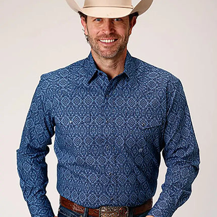 Roper Forest Medalian Paisley (Blue) - Men's Western Shirt