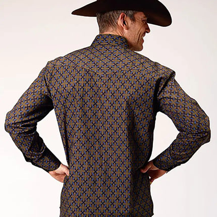 Roper Denim Blue Diamond Medallion (Brown) - Men's Western Shirt