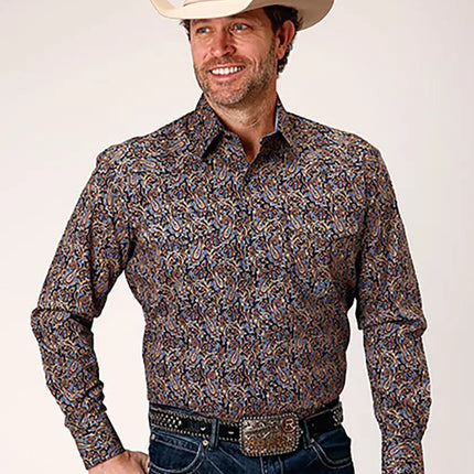 Roper Denim Blue Vintage Paisley (Blue) - Men's Western Shirt