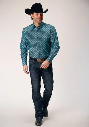 Roper 1845 Lattice Medallion (Blue) - Men's Western Shirt