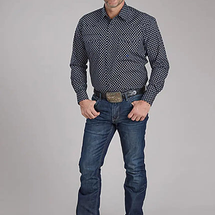 Roper Deep Cobalt Blue Diamond (Black) - Men's Western Shirt