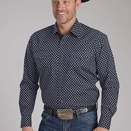 Roper Deep Cobalt Blue Diamond (Black) - Men's Western Shirt