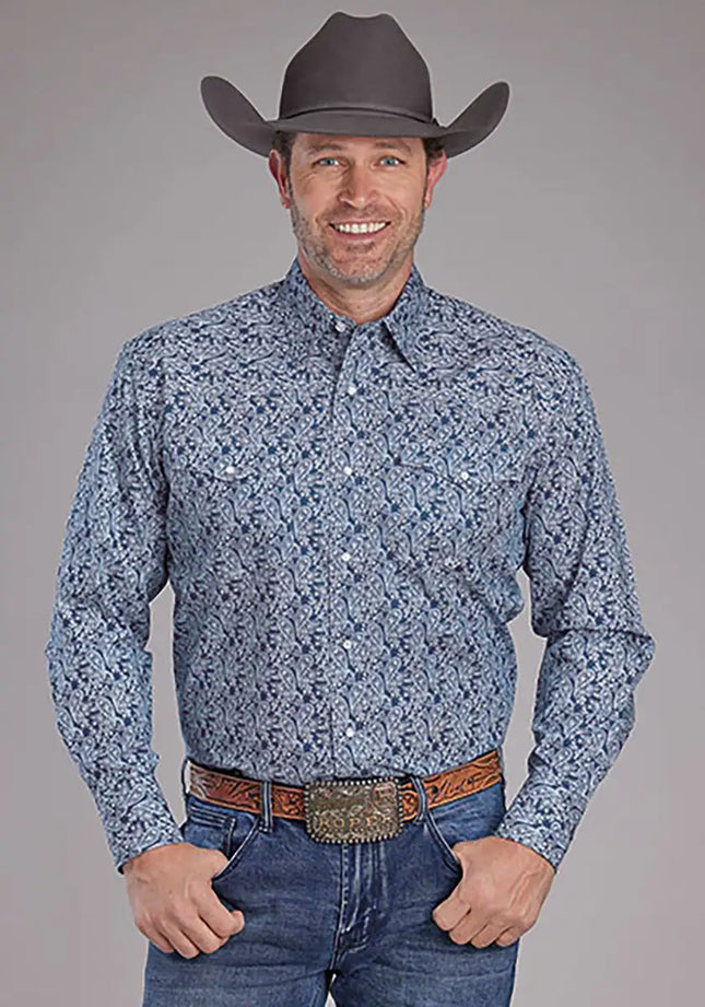Roper Grasslands Prairie Paisley (Blue) - Men's Western Shirt
