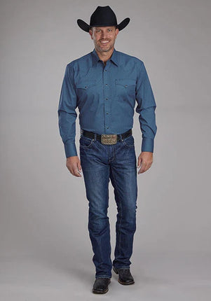 Roper 2163 Stretch Diamond Print (Blue) - Men's Western Shirt